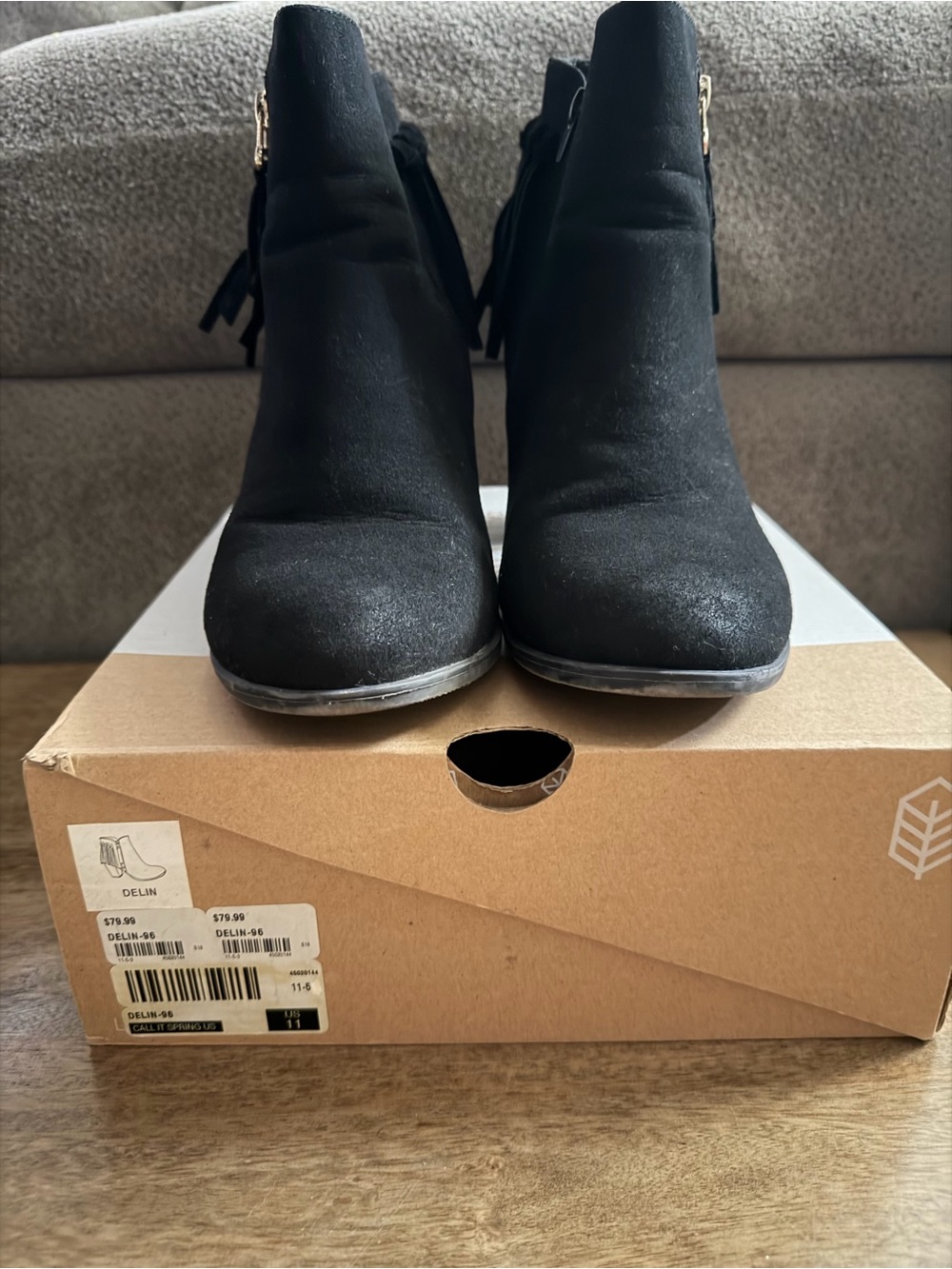 Call It Spring Black Suede-Look Ankle Booties with Side Tassel Zip